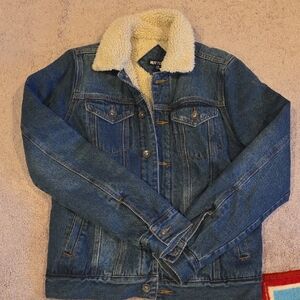 Hot Topic Blue Denim Jacket with Cream Sherpa Lining